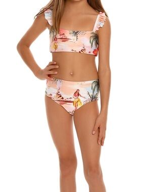 Agua Bendita Pink Girl's Two-Piece Ruffle Strap Swimsuit